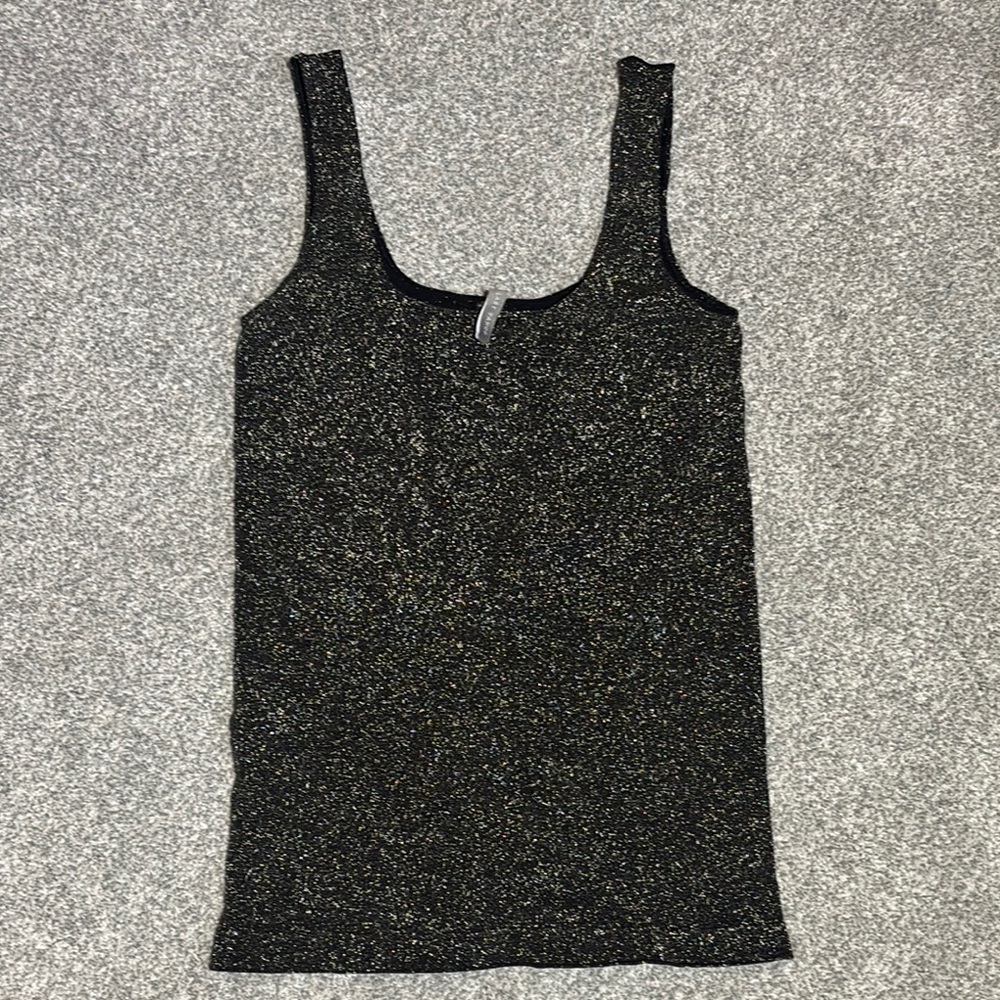 Black Silver sparkle Fitted Tank Top shimmer sleeveless going out layering top